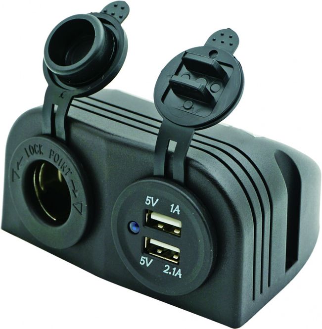 Hovedbilde Strømuttak dobbel USB, utenpåliggende 6-30V
