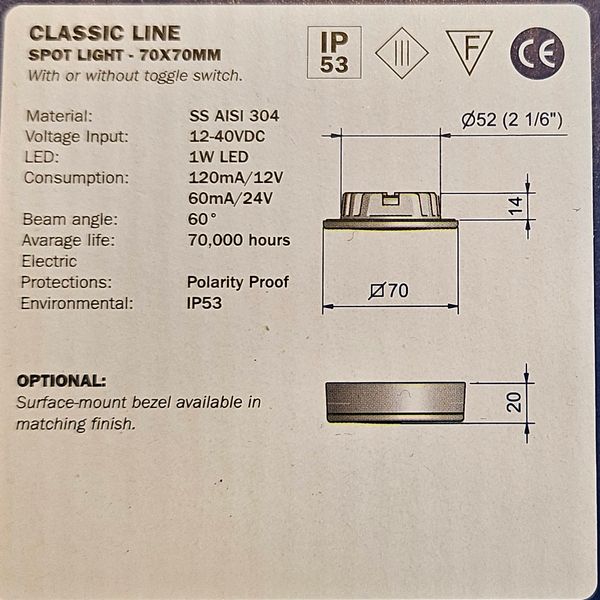 Hovedbilde Roca Spotlight Ø70 2W Varm Hvit