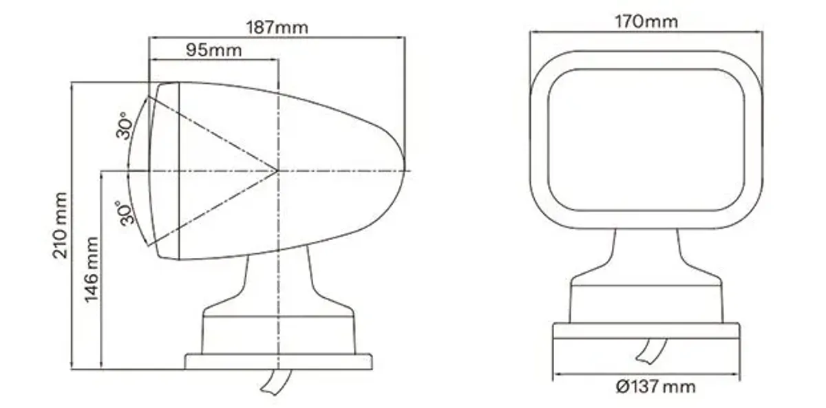 Seaflo LED Lyskaster m/fjernkontroller 28W Sort
